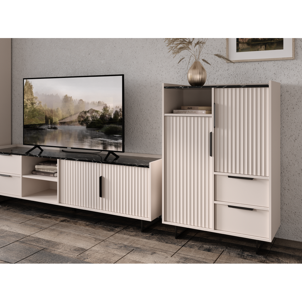 TV stolík, kašmír/tmavý mramor, FRESIO RTV2D2S