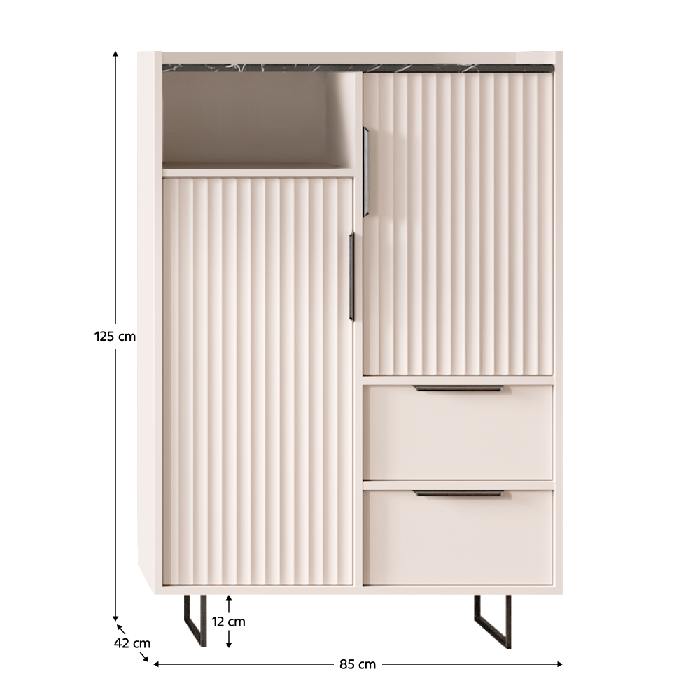 Komoda, kašmír/tmavý mramor, FRESIO KOM2D2S