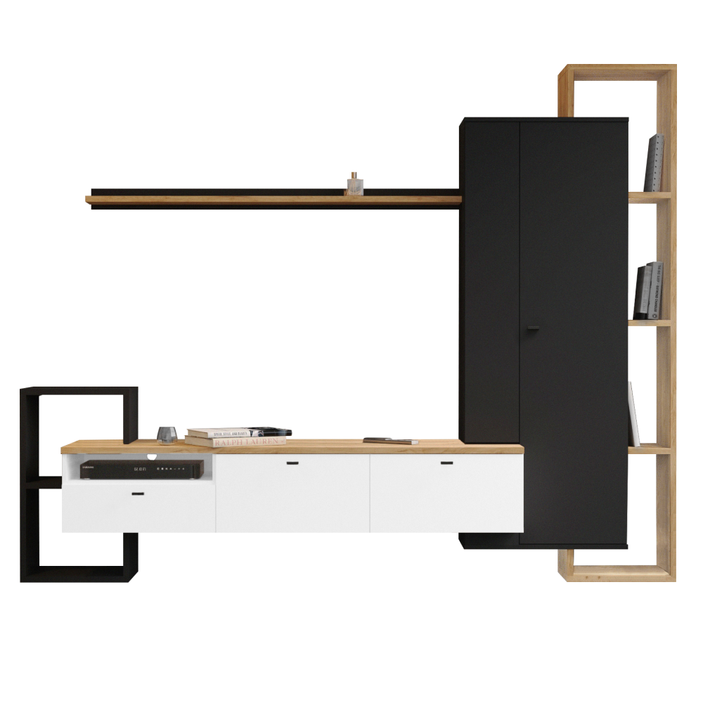 Obývacia stena, čierna/biela/dub craft zlatý, DENISO