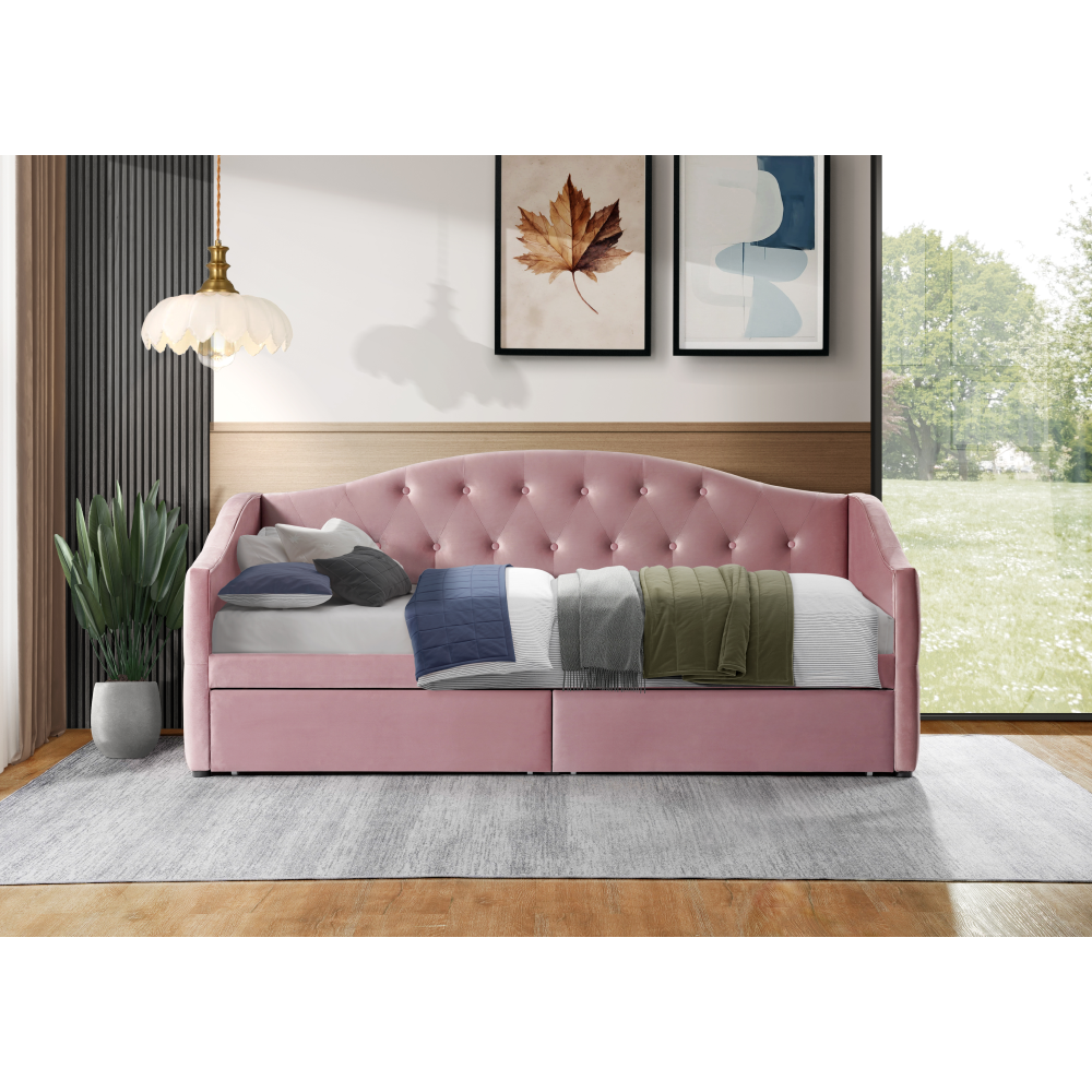 Posteľ s úložným priestorom, 90x200, ružová Velvet látka, ZASKA