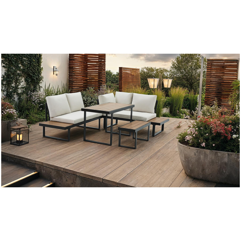 Záhradný set, čierna/krém/dub, FLOJD