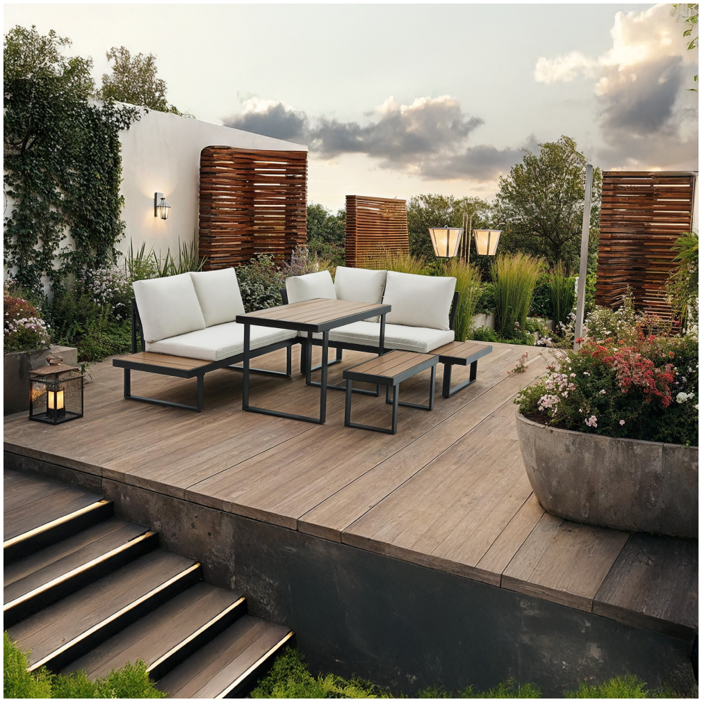 Záhradný set, čierna/krém/dub, FLOJD