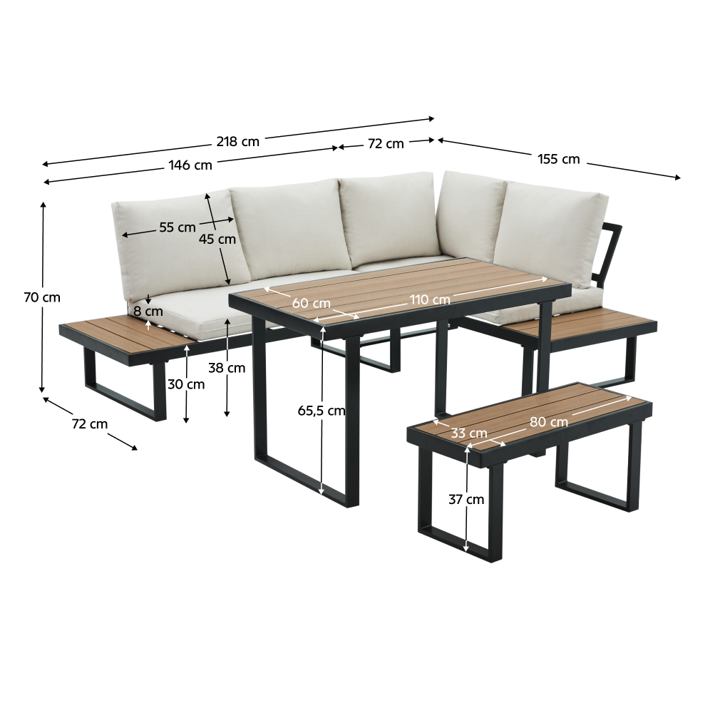 Záhradný set, čierna/krém/dub, FLOJD