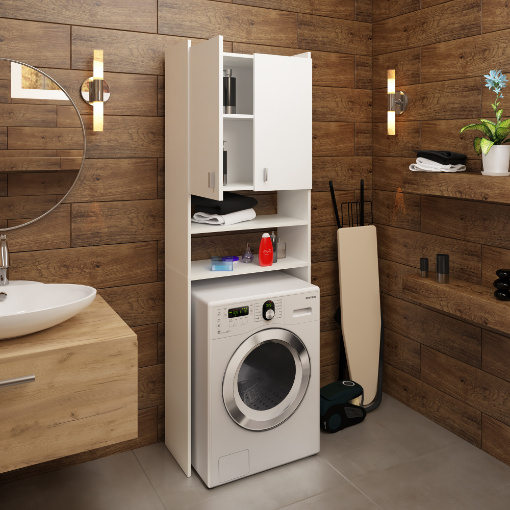 Szekrény a mosógép fölé, fehér, NATALI NEW