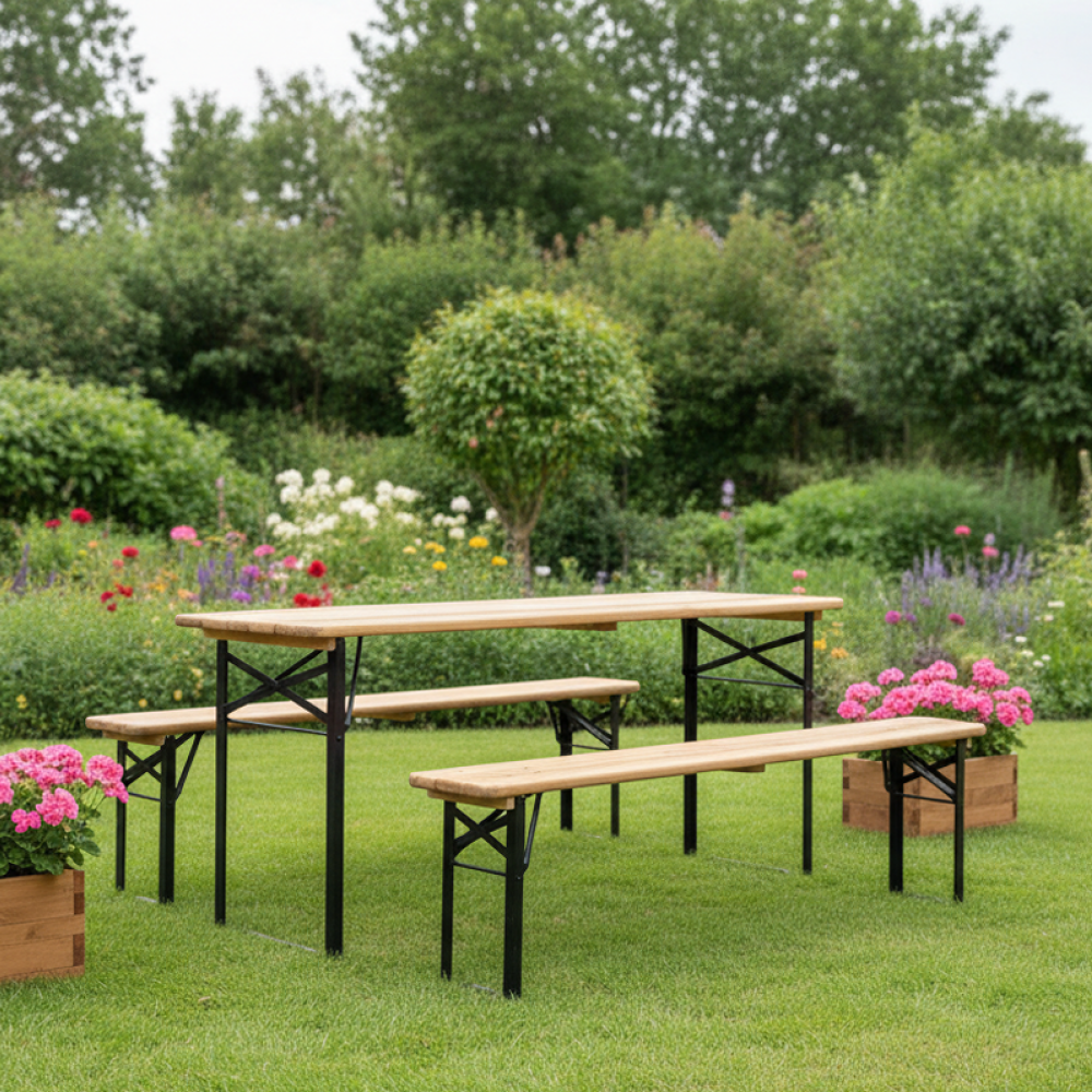 Pivný set 1+2, drevo/kov, prírodná/čierna, LORIS