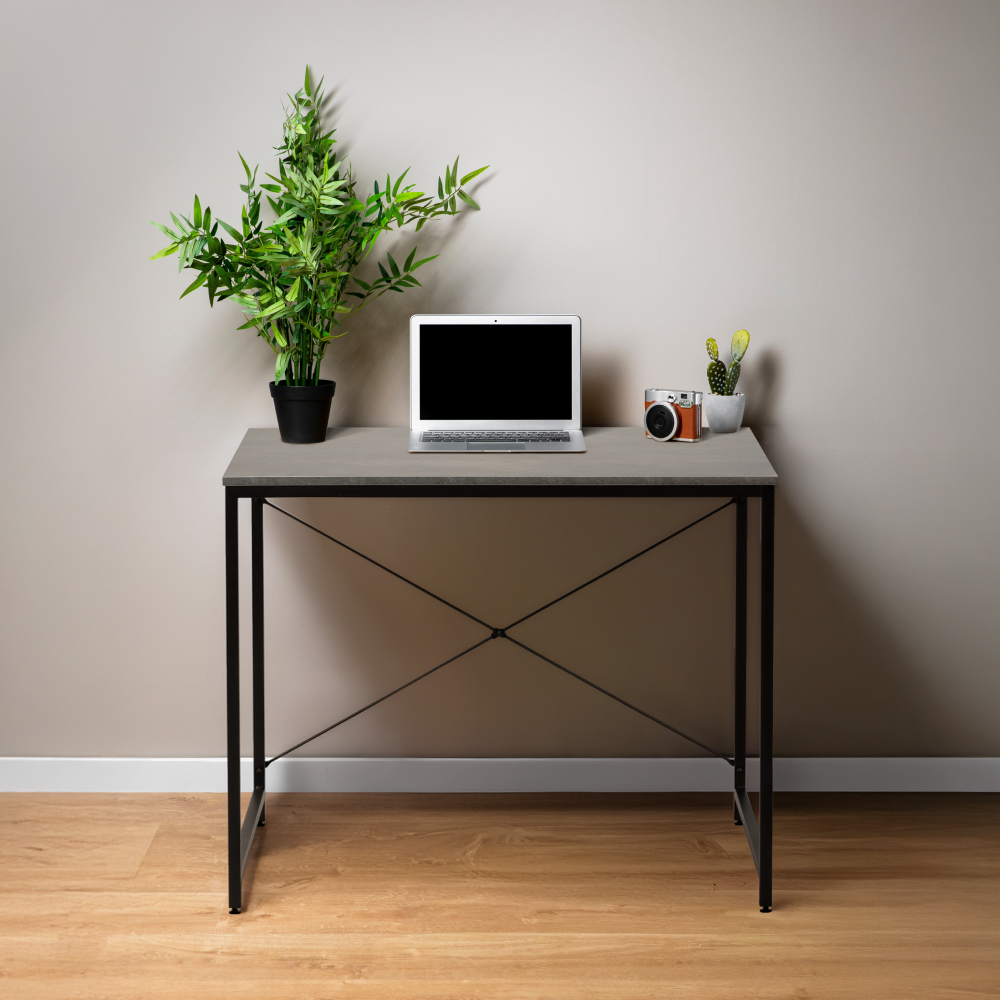 Písací stôl, betón/čierna, 90x60 cm, MELLORA