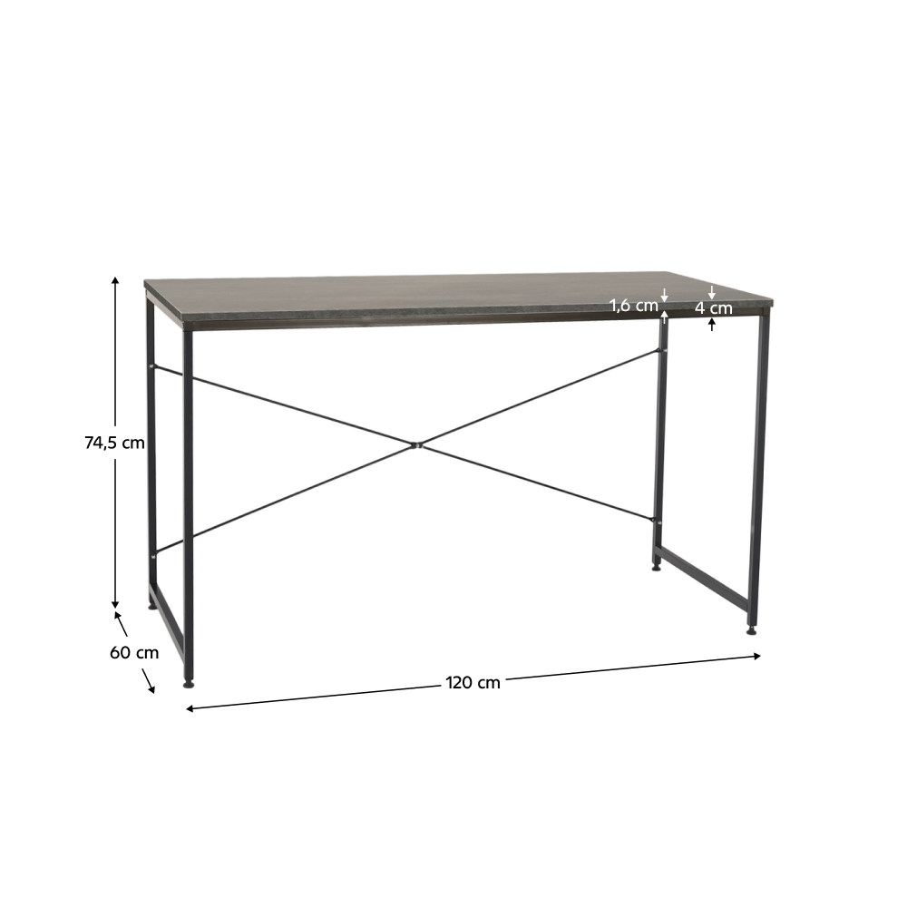 Písací stôl, betón/čierna, 120x60 cm, MELLORA