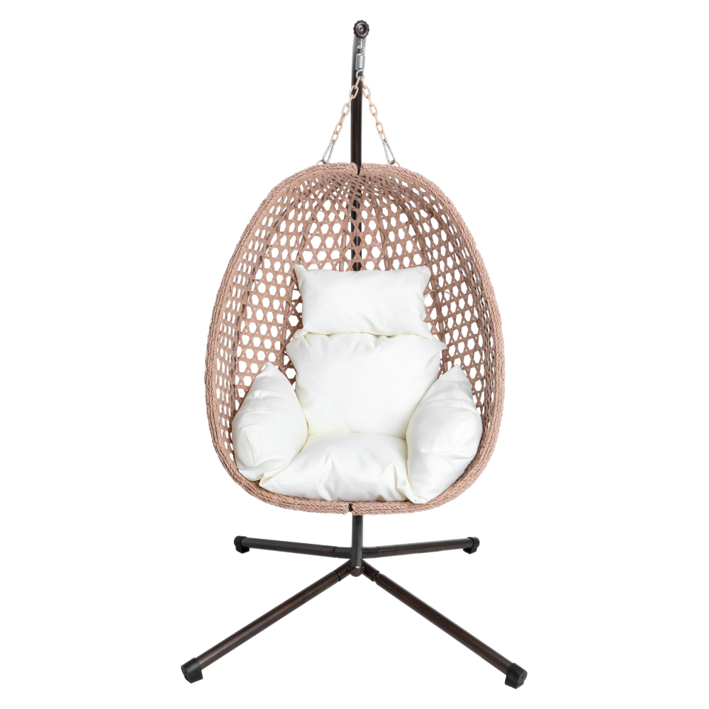 Závesné kreslo, medená/béžová/krémová, SANAN