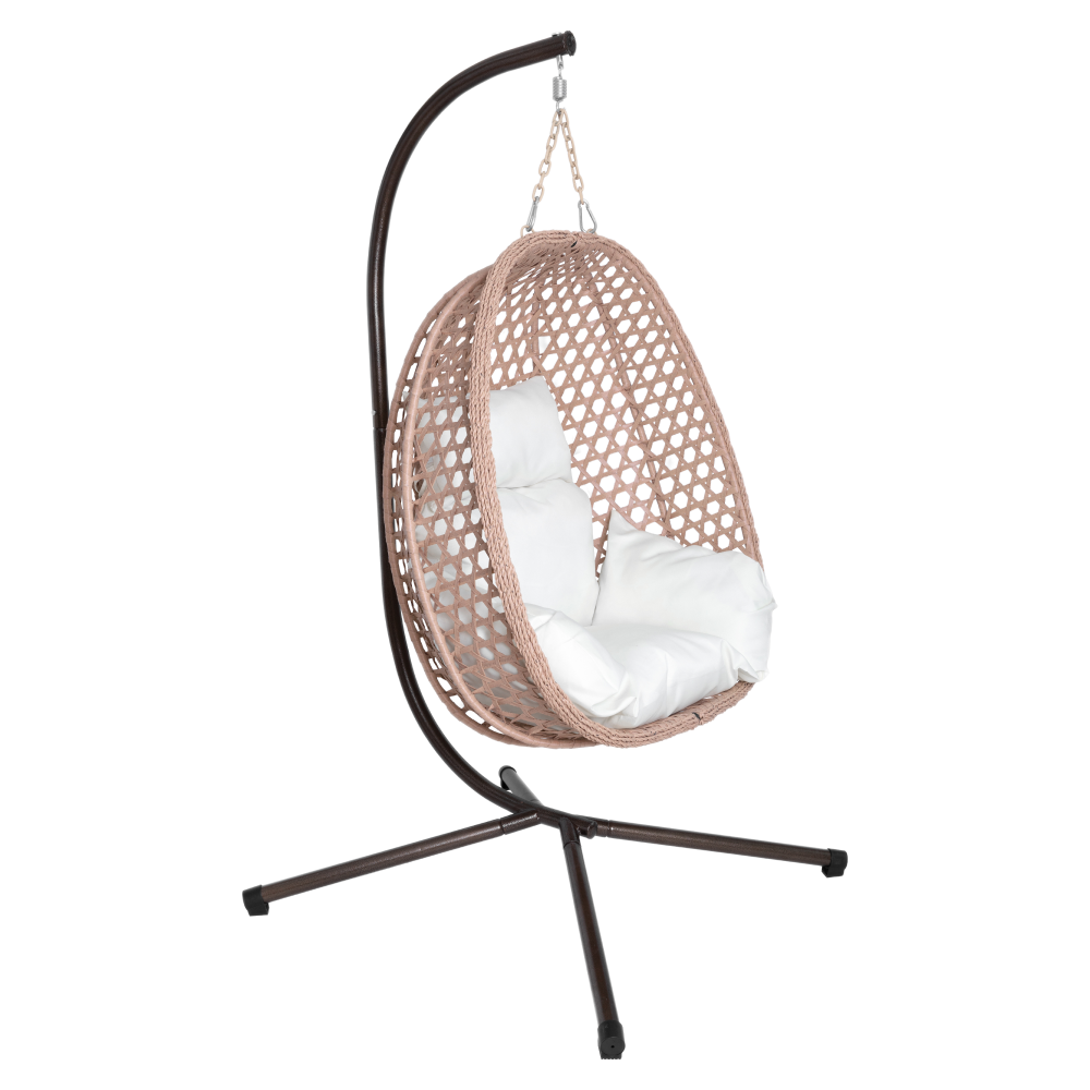 Závesné kreslo, skladacie, medená/béžová/krémová, SANAN