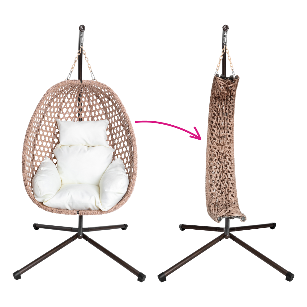 Závesné kreslo, skladacie, medená/béžová/krémová, SANAN