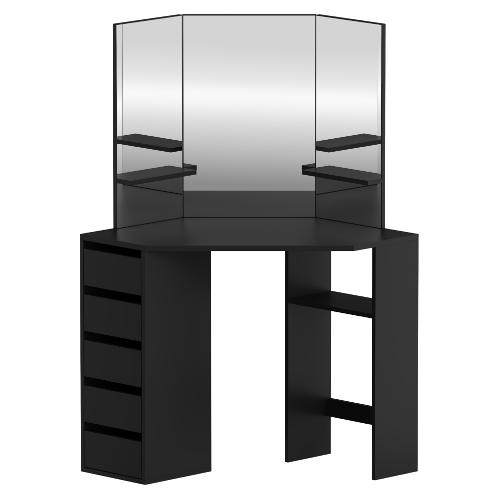 Rohový toaletný stolík, čierna, ELIO