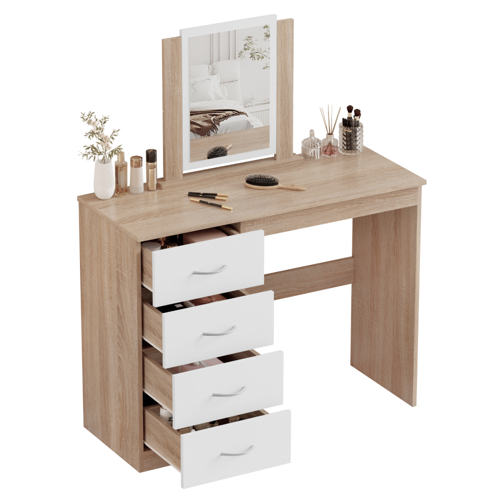 Toaletný stolík, dub sonoma/biela, KLEVIS