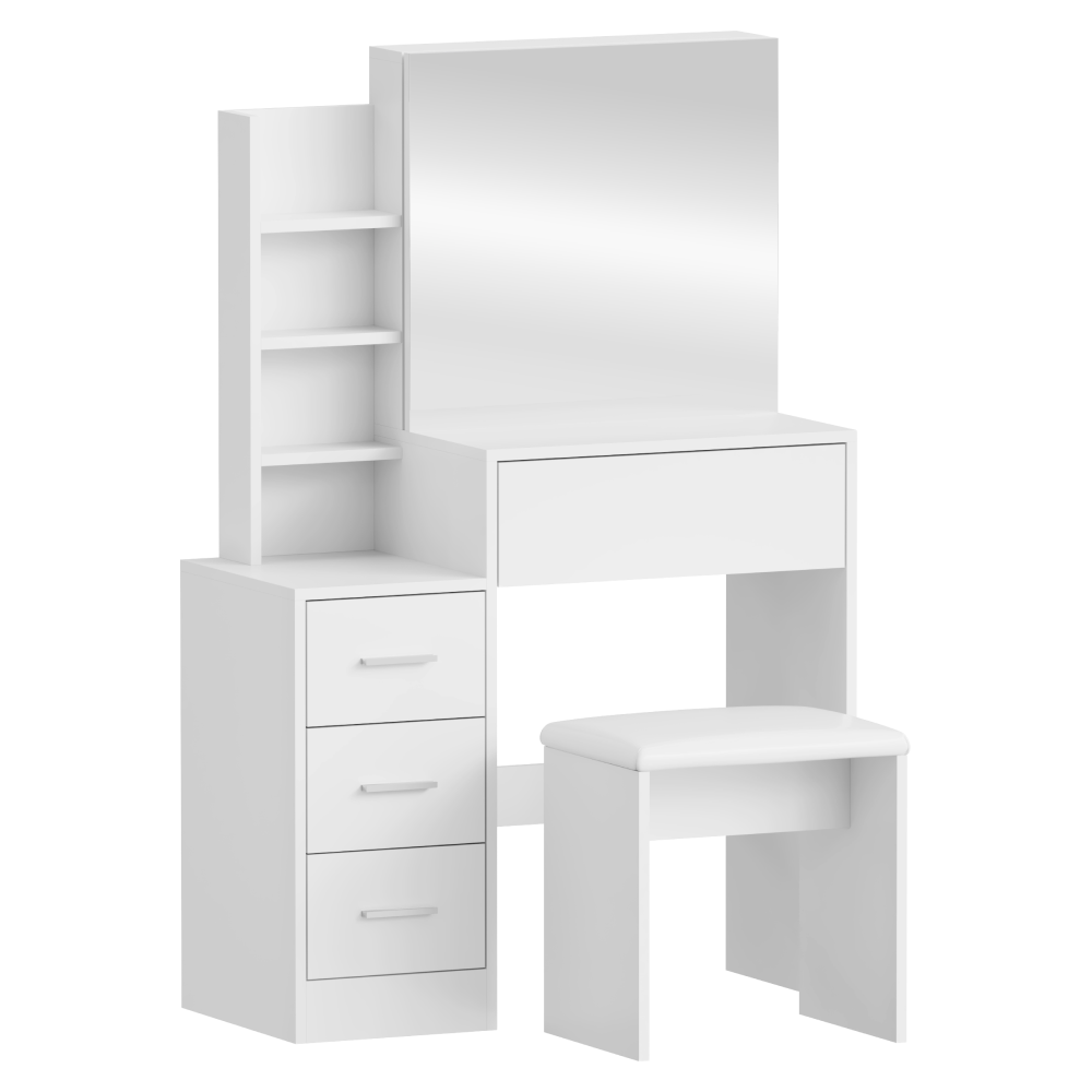 Toaletný stolík s taburetom, biela, RADAS