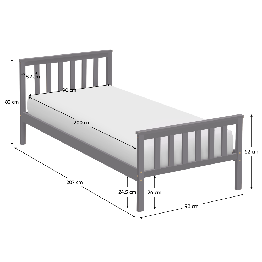 Posteľ s roštom, sivá, 90x200, ANATRA