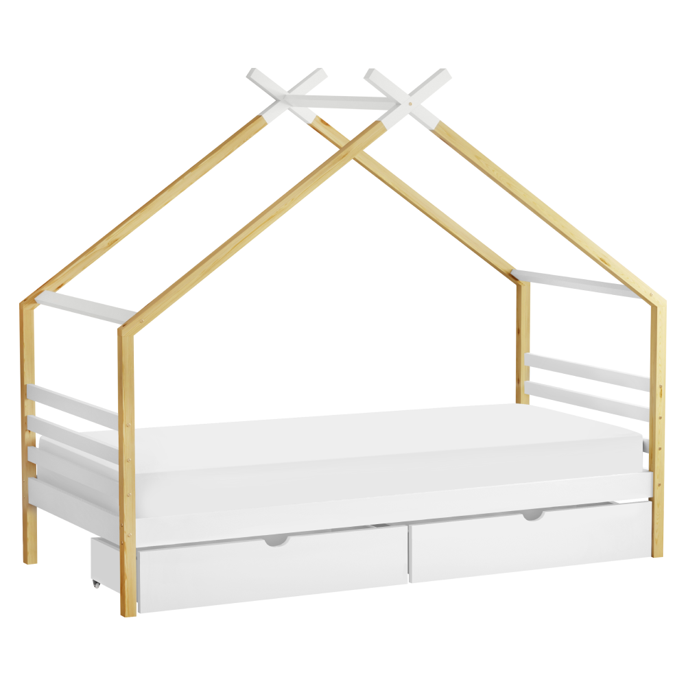 Montessori posteľ, biela/hnedá, 90x200, TARA