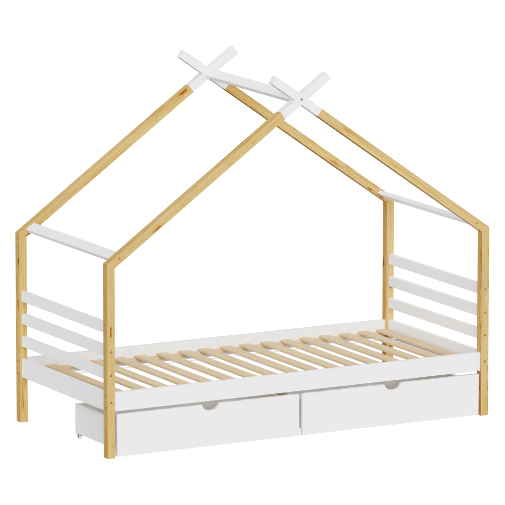 Montessori posteľ, biela/hnedá, 90x200, TARA