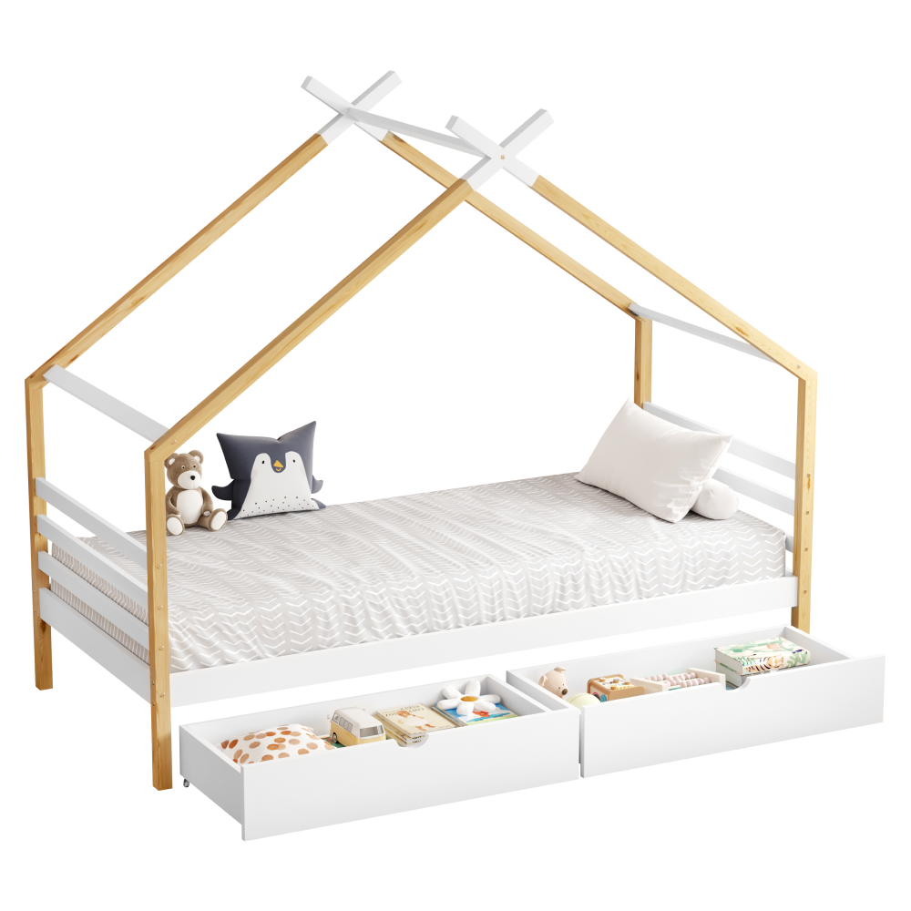 Montessori posteľ, biela/hnedá, 90x200, TARA