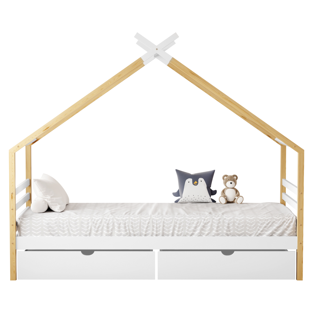 Montessori posteľ, biela/hnedá, 90x200, TARA