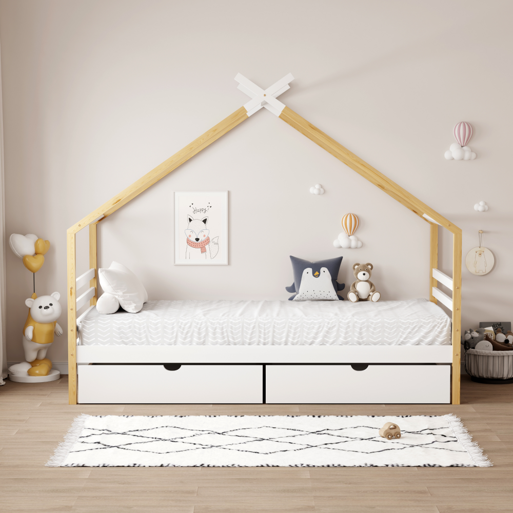 Montessori posteľ, biela/hnedá, 90x200, TARA