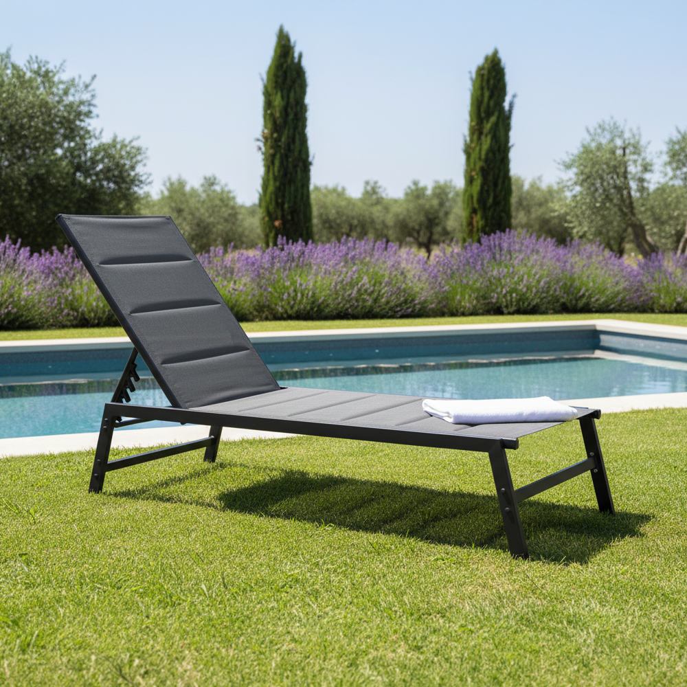 Polohovacie záhradné lehátko, čierna, LOPEZ