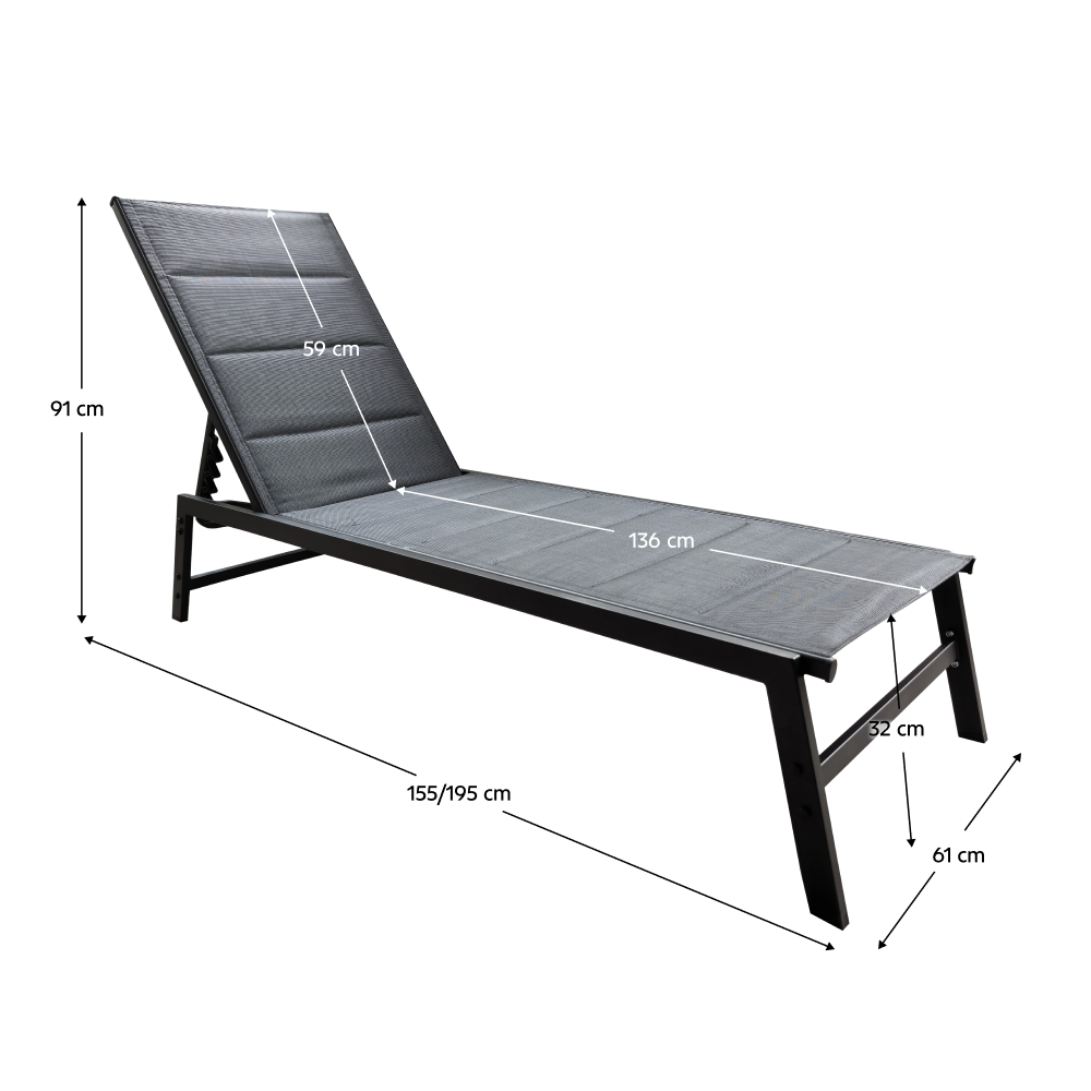 Polohovacie záhradné lehátko, čierna, LOPEZ