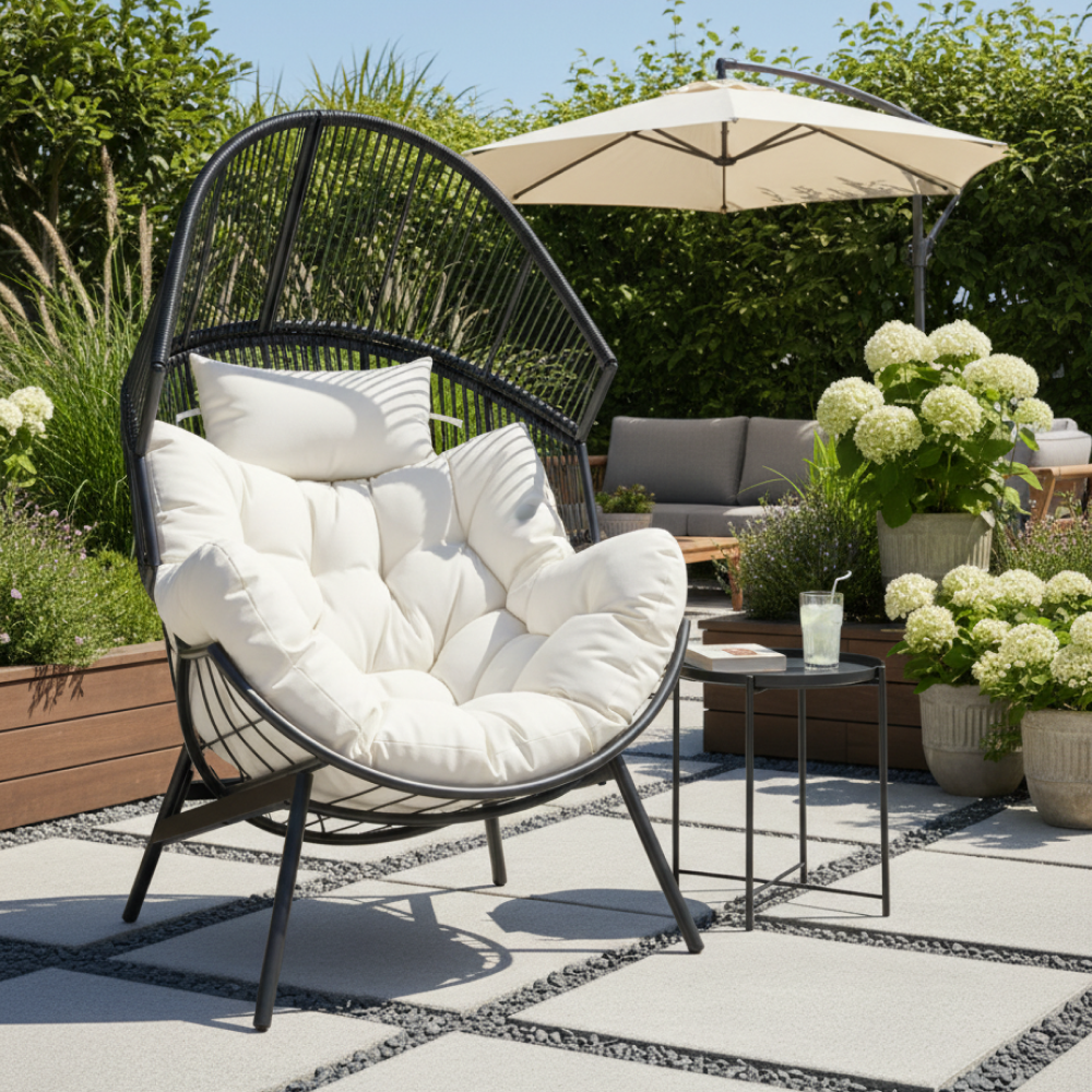 Záhradné kreslo, čierna/biela, NEO