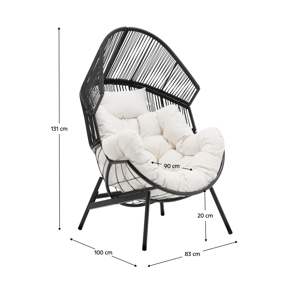 Záhradné kreslo, čierna/biela, NEO