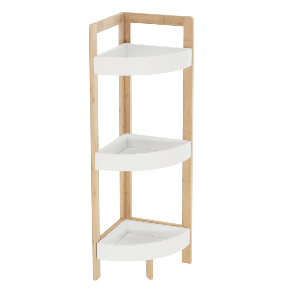 Rohový regál, bílá/přírodní bambus, FONG P1, poškozené zboží