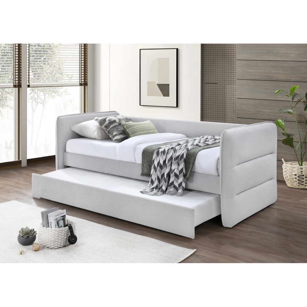 Rozkladacia posteľ, sivá, TRINIA