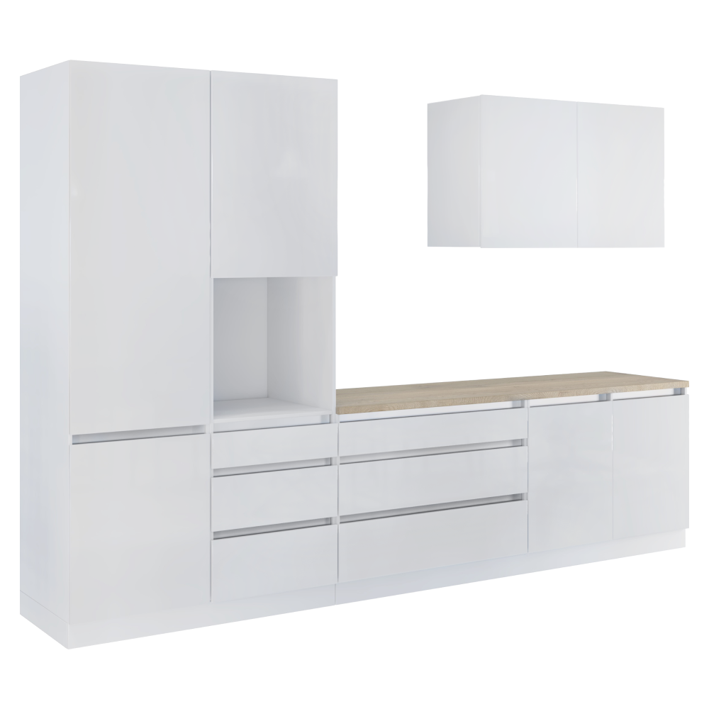 Kuchynská linka, 3,3 m, biela extra vysoký lesk HG/biela , ASTI