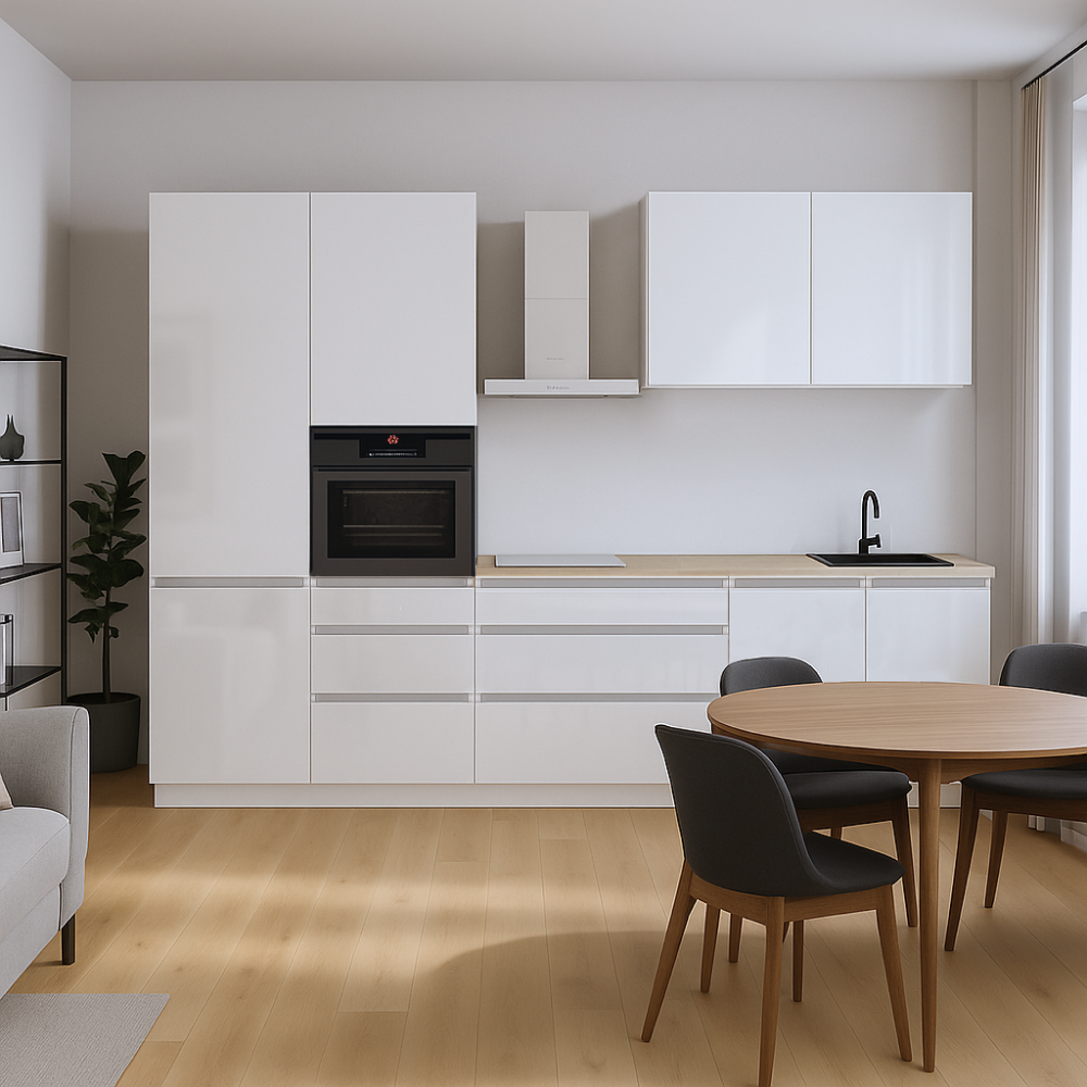 Kuchynská linka, 3,3 m, biela extra vysoký lesk HG/biela , ASTI