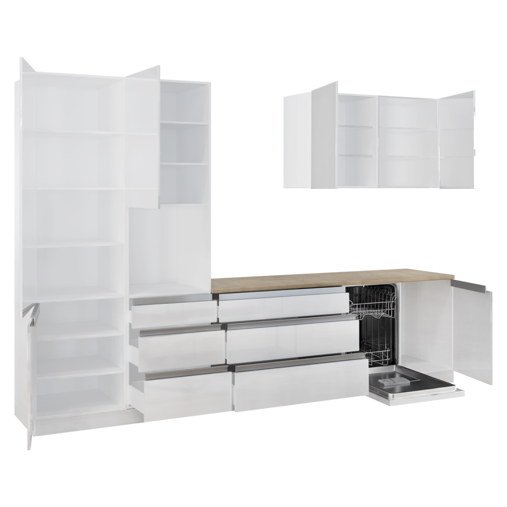 Kuchynská linka, 3,3 m, biela extra vysoký lesk HG/biela , ASTI