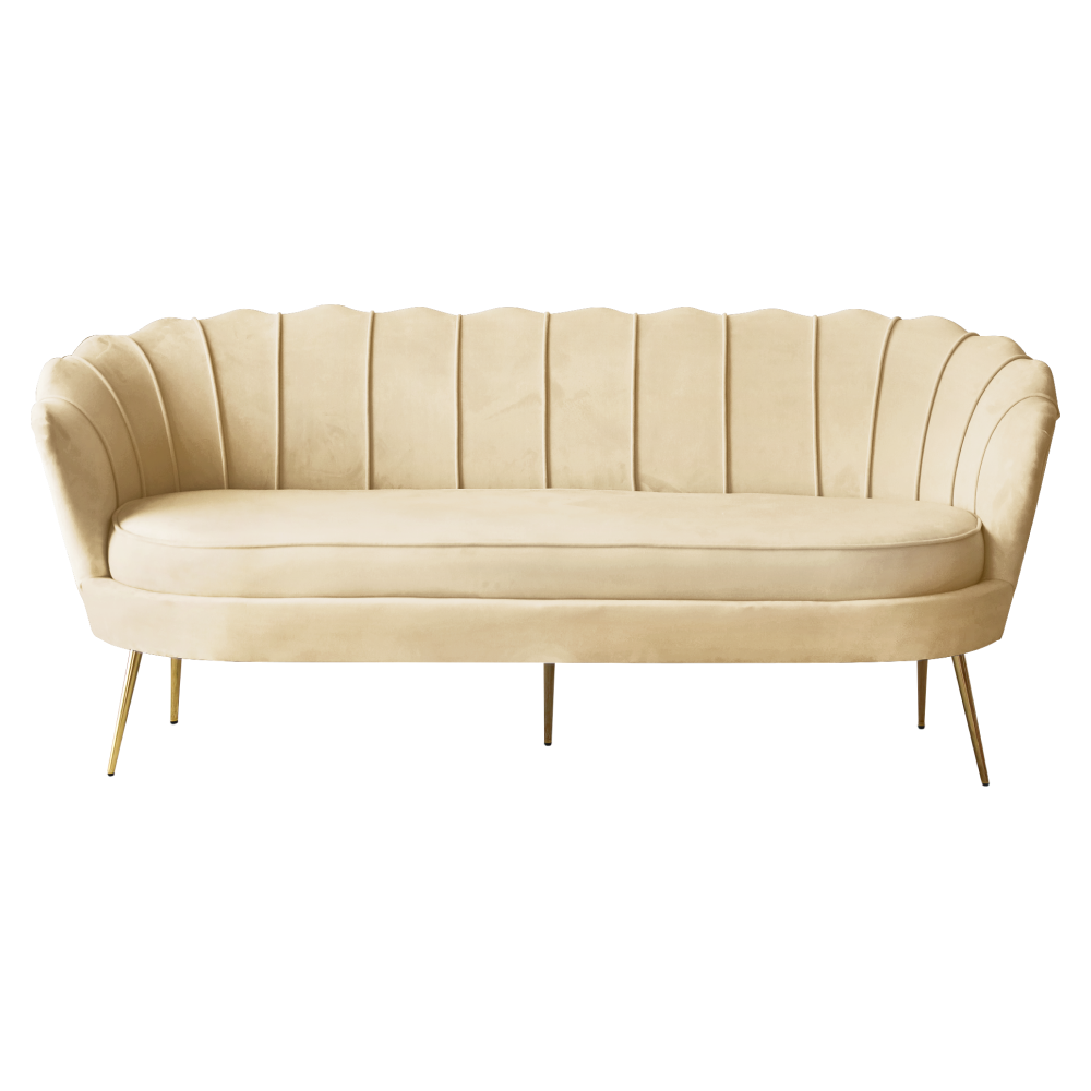 Luxusná pohovka, 3-sed, béžová Velvet látka/zlatá, Art-deco, NOBLEO TYP 2