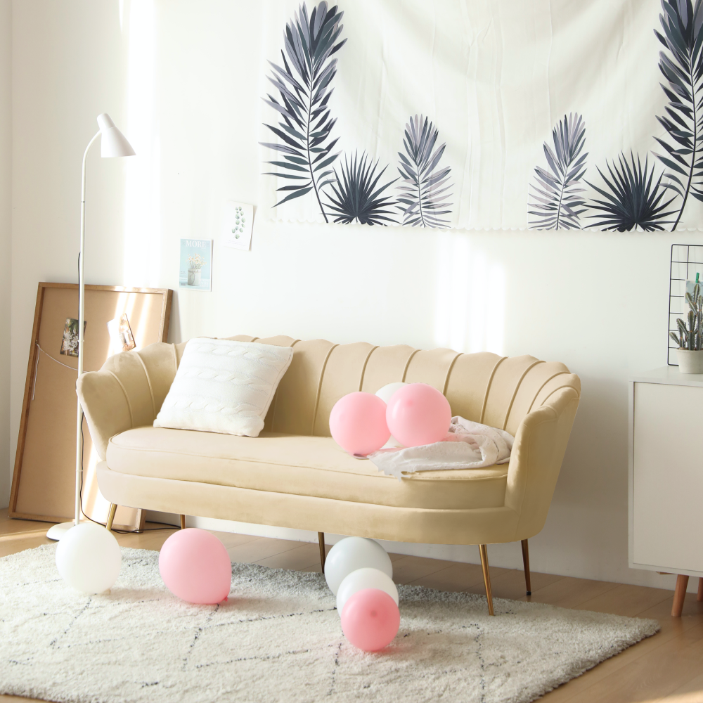 Luxusná pohovka, 3-sed, béžová Velvet látka/zlatá, Art-deco, NOBLEO TYP 2