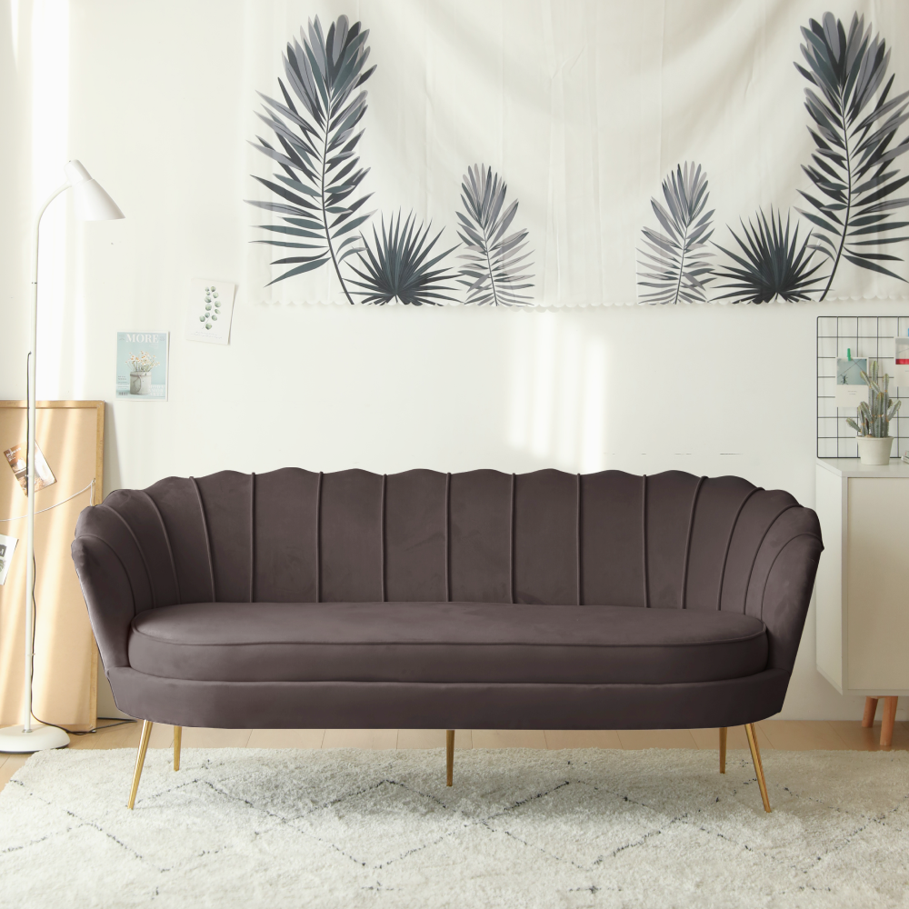 Luxusná pohovka, 3-sed, sivohnedá Velvet látka/zlatá, Art-deco, NOBLEO TYP 2