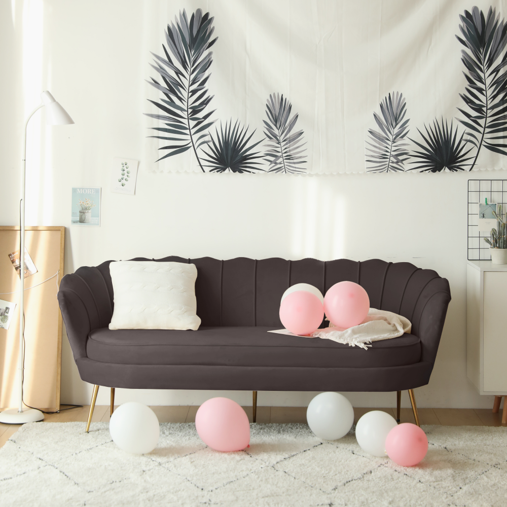 Luxusná pohovka, 3-sed, sivohnedá Velvet látka/zlatá, Art-deco, NOBLEO TYP 2