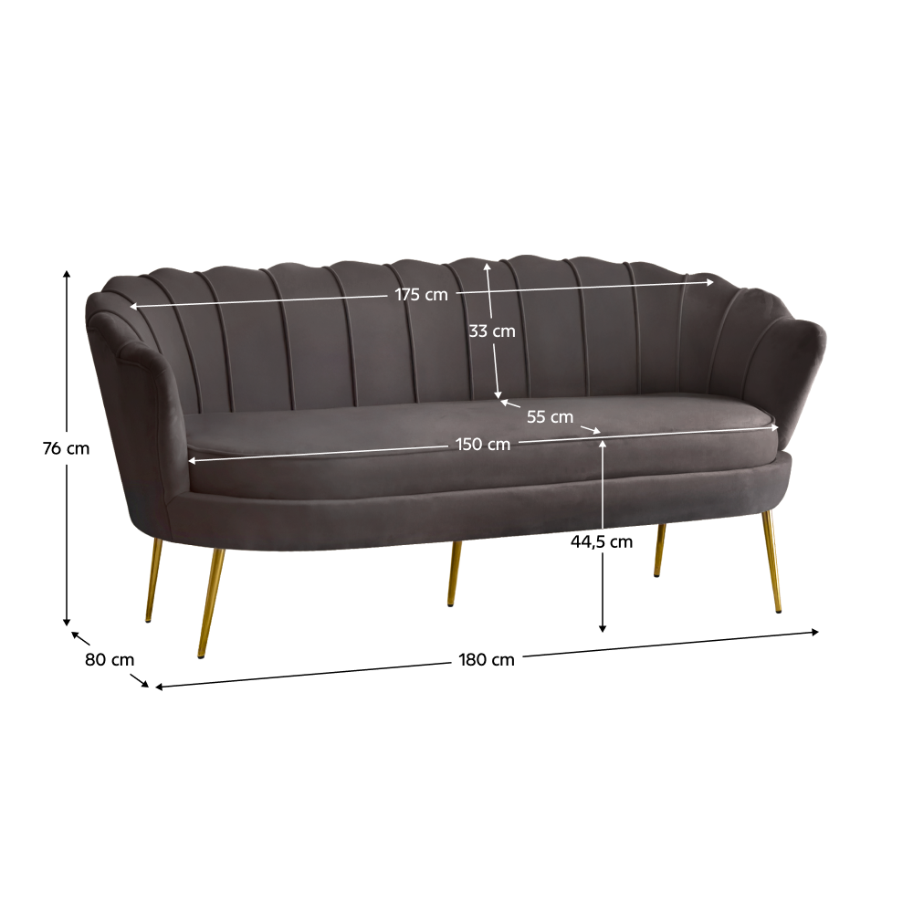 Luxusná pohovka, 3-sed, sivohnedá Velvet látka/zlatá, Art-deco, NOBLEO TYP 2