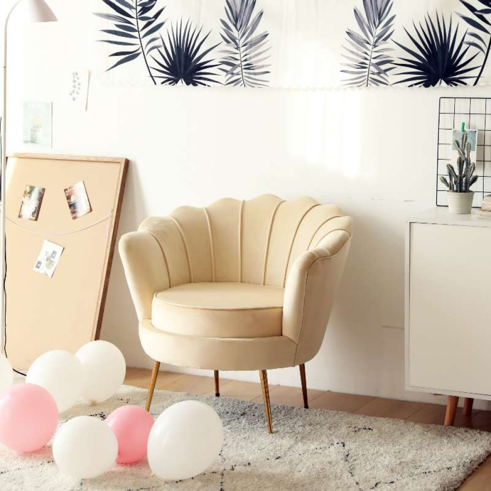 Kreslo v štýle Art-deco, béžová Velvet látka/gold chróm zlatý, NOBLEO