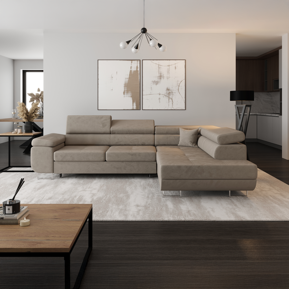 Rohová sedacia súprava, béžová, pravá, ANTON ROH