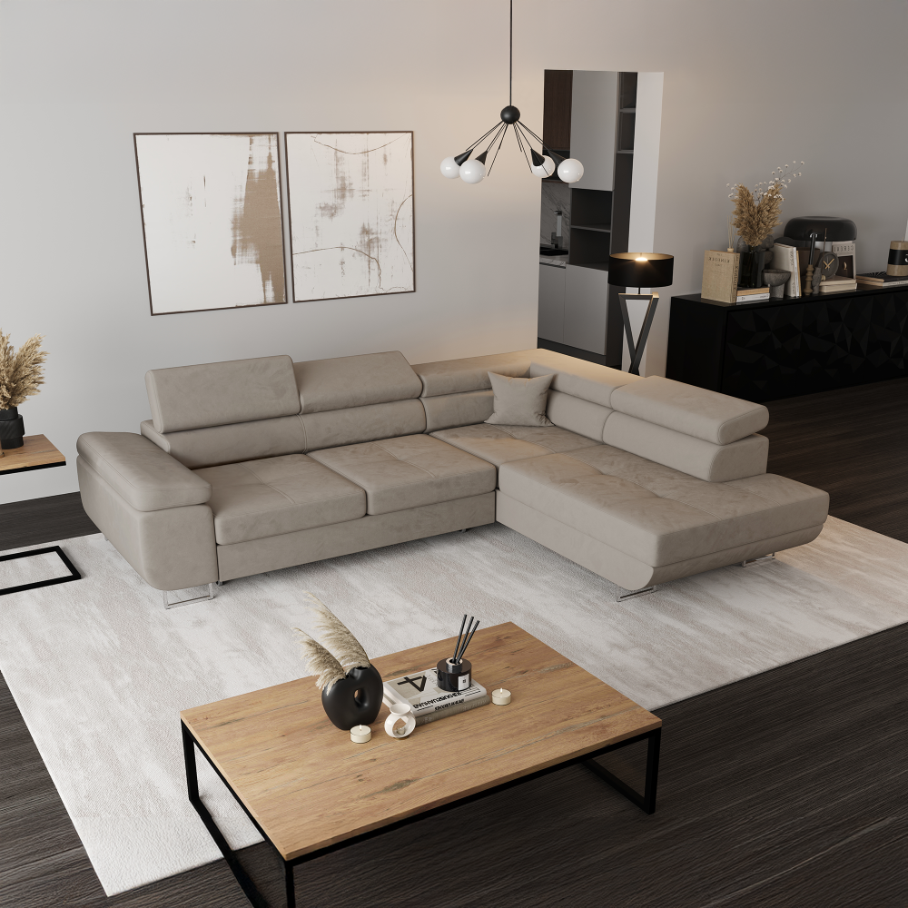 Rohová sedacia súprava, béžová, pravá, ANTON ROH