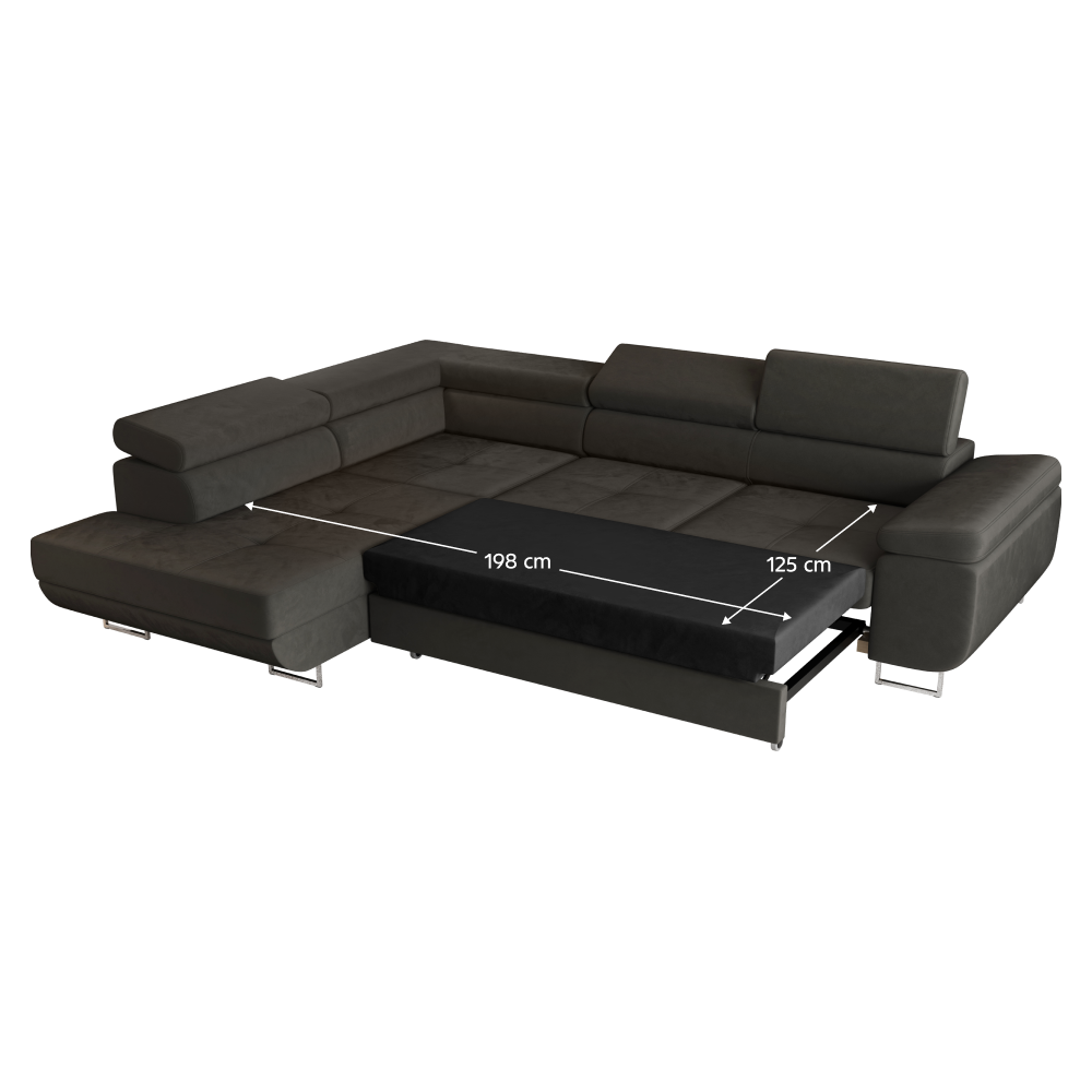 Rohová sedacia súprava, tmavosivá, ľavá, ANTON ROH