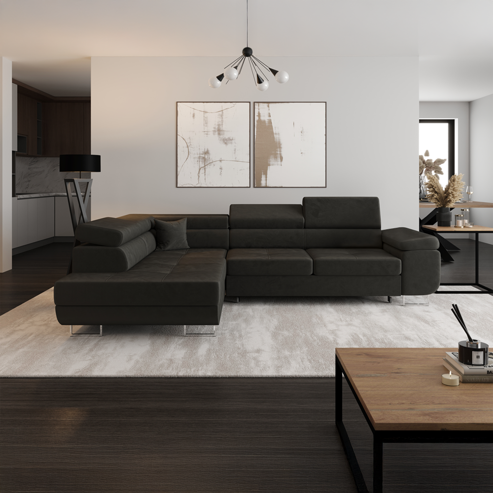 Rohová sedacia súprava, tmavosivá, ľavá, ANTON ROH