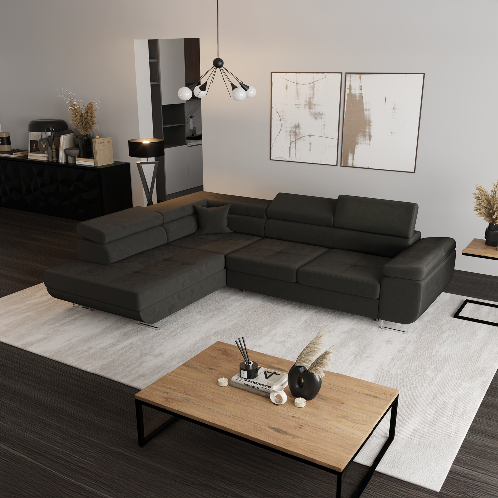 Rohová sedacia súprava, tmavosivá, ľavá, ANTON ROH