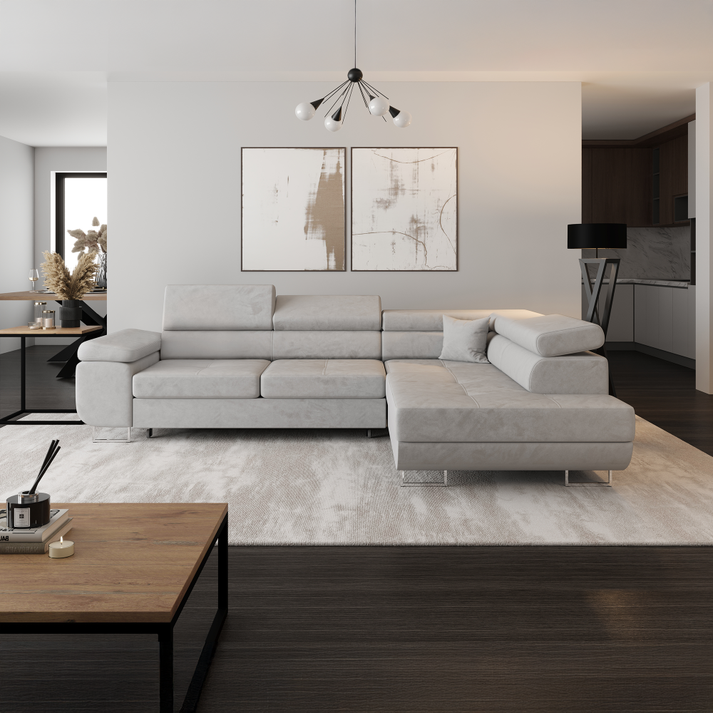 Rohová sedacia súprava, svetlosivá, pravá, ANTON ROH