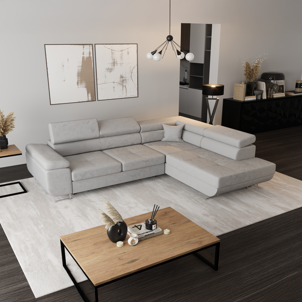 Rohová sedacia súprava, svetlosivá, pravá, ANTON ROH