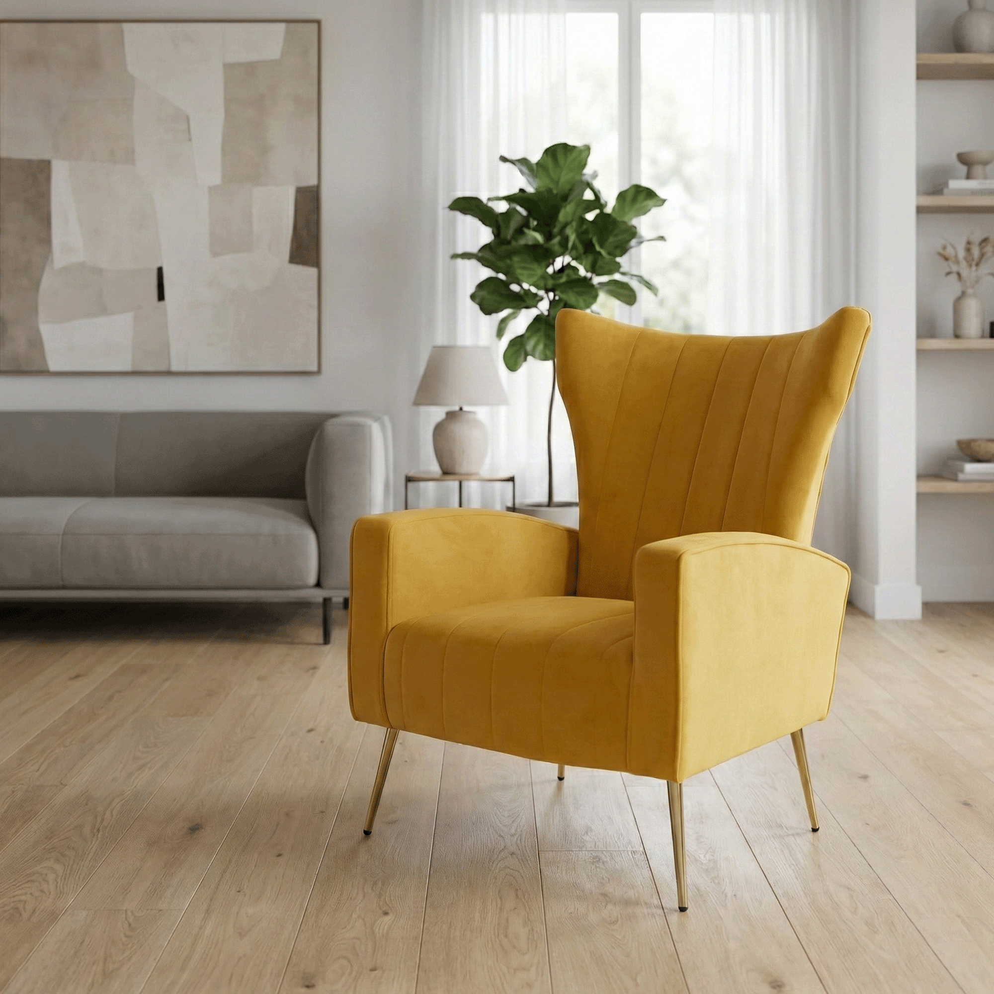 Relaxačné kreslo, žltá Velvet látka, BARET