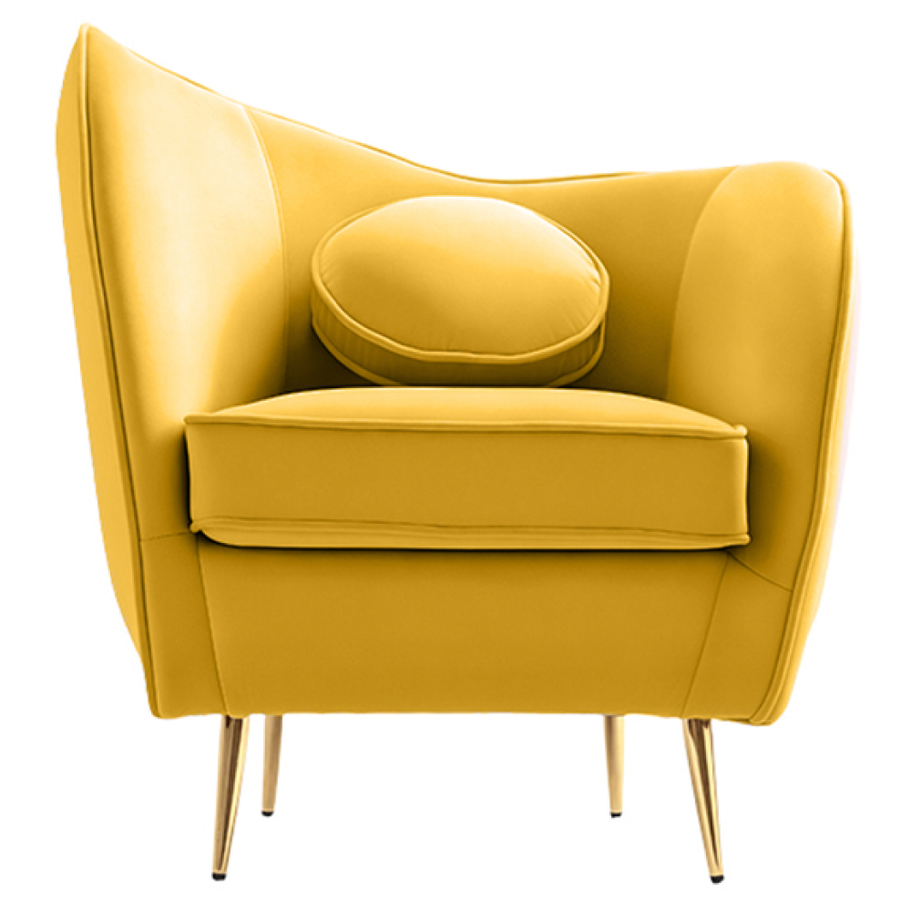 Dizajnové kreslo, žltá Velvet látka/gold chróm zlatá, EZIO