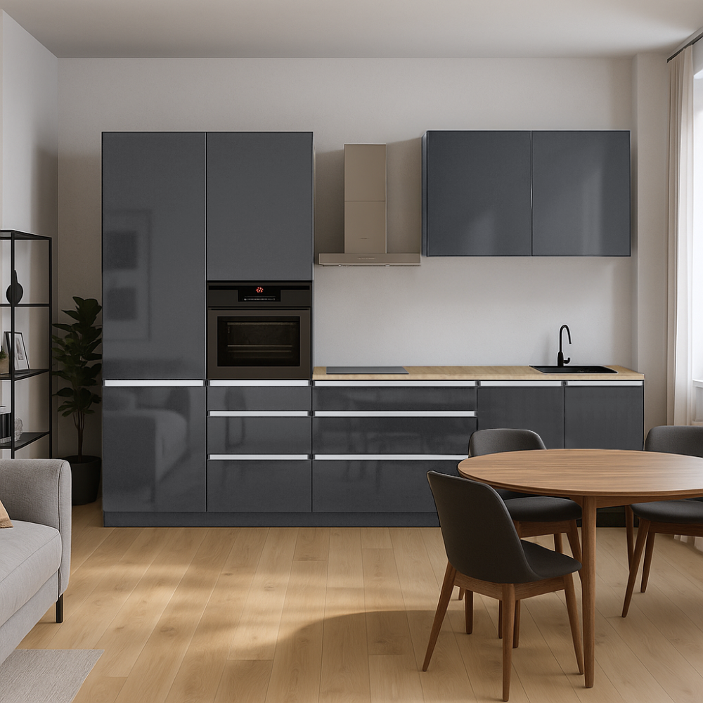 Kuchynská linka, 3,3 m, antracit extra vysoký lesk HG/antracit, ASTI 330