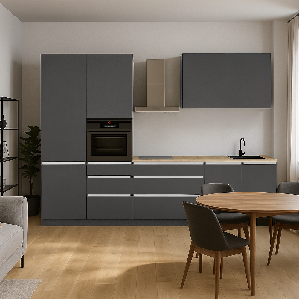 Kuchynská linka, 3,3 m, antracit matná/antracit, ASTI 330