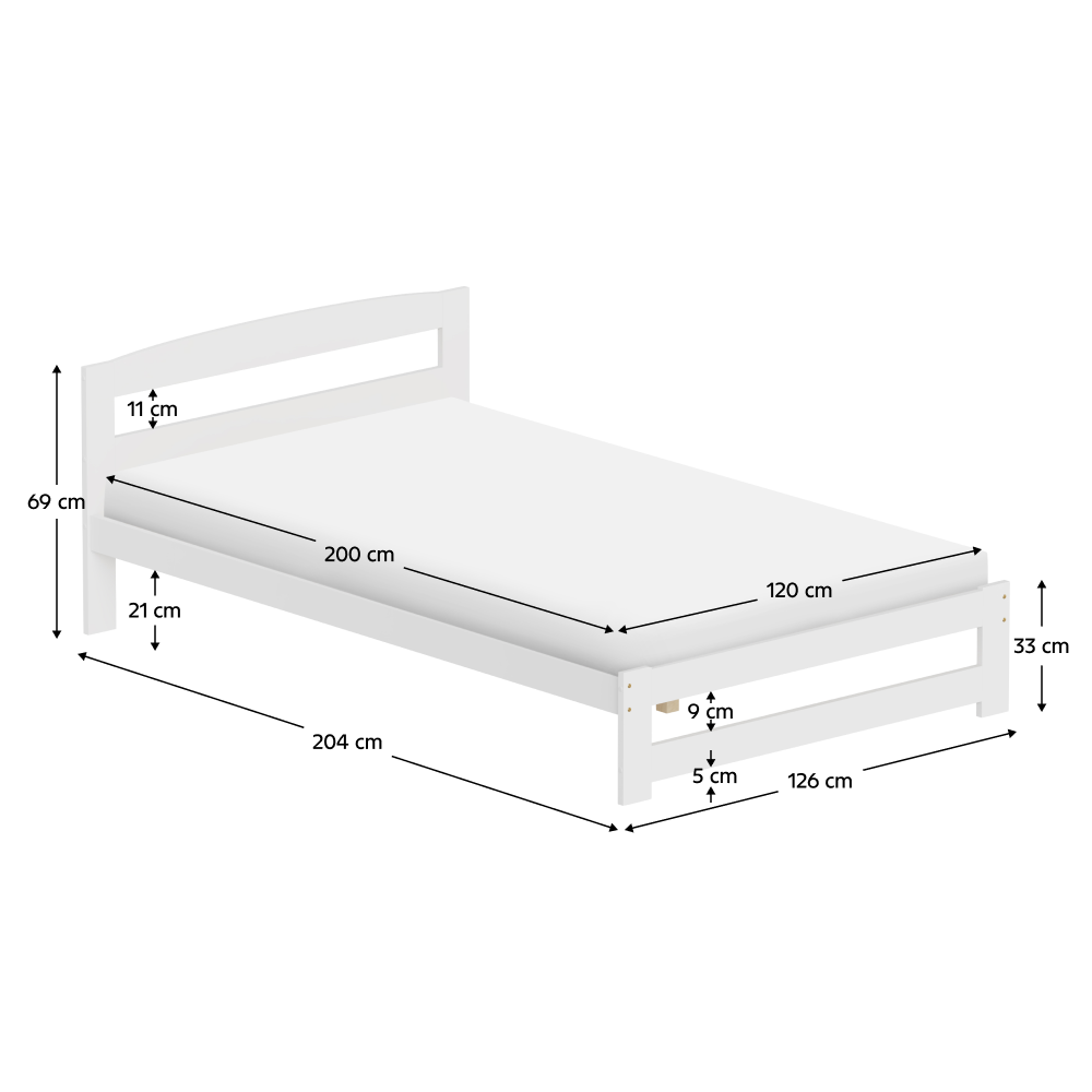Posteľ s roštom, biela, 120x200, AZRA